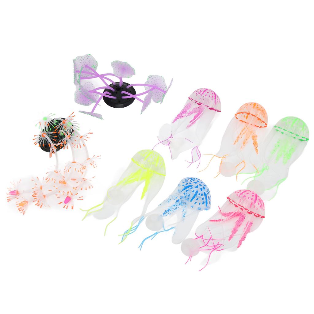 8pcs Aquarium Glowing Decoration Silicone Artificial Plant Fish Tank Jellyfish Coral Ornament