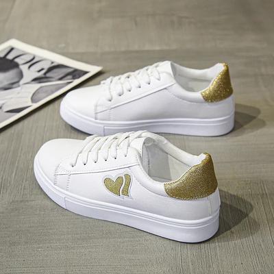 Women's Summer New Fashion Gold Heart Sneakers With Lace-Up Closure, Comfortable Ladies' Casual Anti Slip Lightweight Shoes