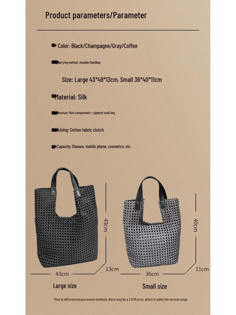 Luxury Silk Satin Tote with Windmill Knot Design - Handwoven, Hollow Niche, Large Capacity, Mother-Child Bag Available