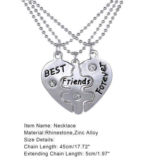 3Pcs Broken Heart Shape Carved Letters Best Friends Forever Chain Set for Dating