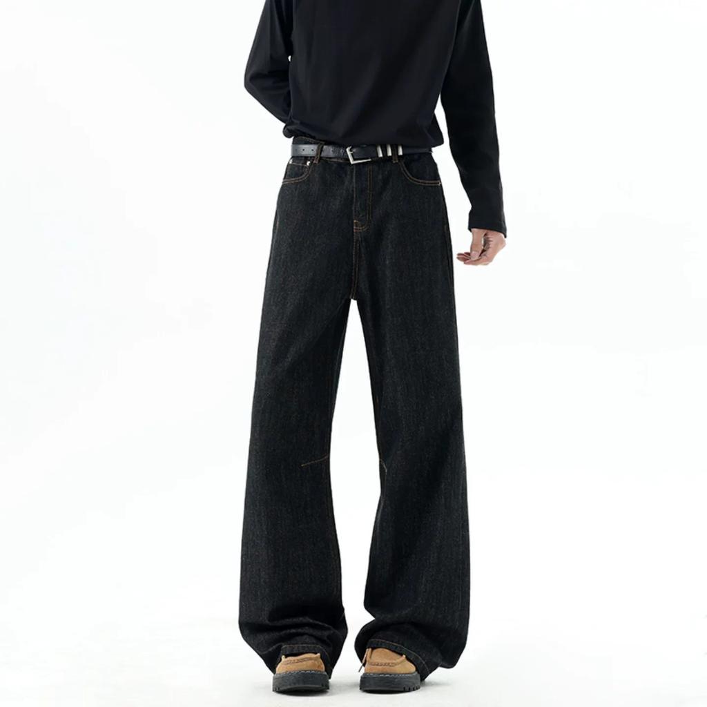American Primary Color Jeans Men's Trendy Brand New Retro Splicing High-end Wide-leg Casual Trousers