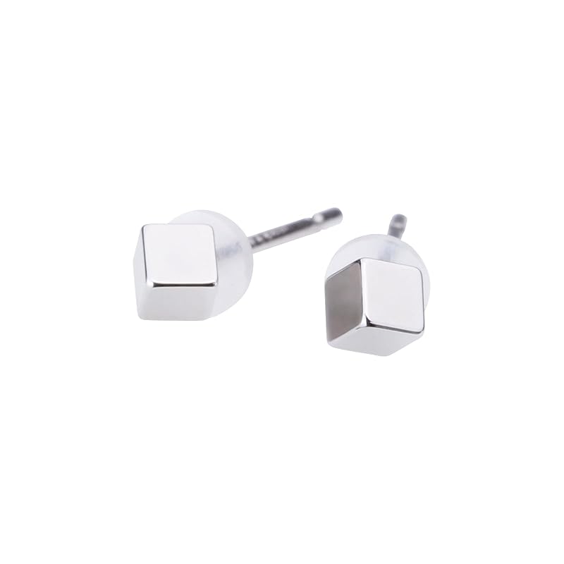 LOKUMI Earrings Made In Japan Pt900 Platinum Post 2 Sizes To Choose from Compatible with Metal Allergies Cube Square Platinum Ladies Simple Smaller