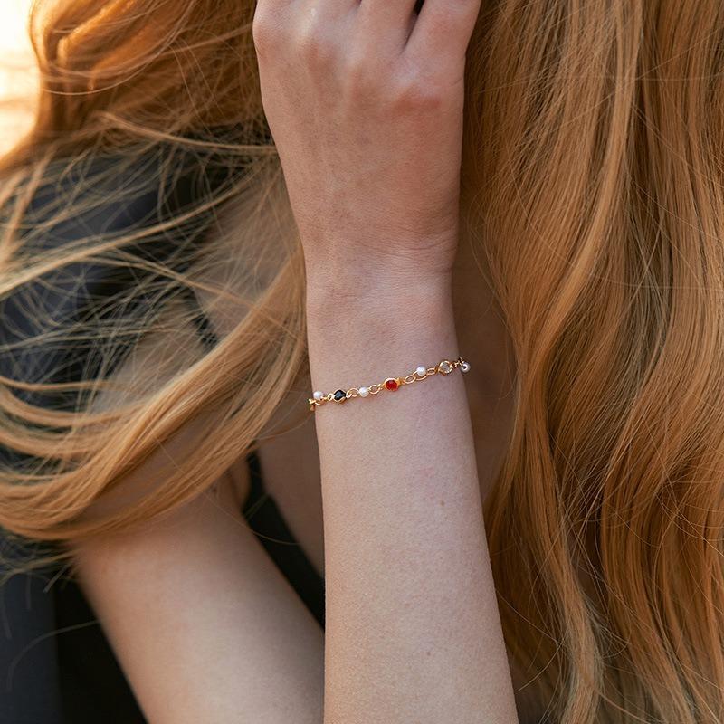 K Gold Plated Multicolor Glass Crystal Pearl Bracelet For Women