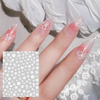 Nail Art Sticker Selbstklebendes Weißes Blumen-Abziehbild Ultradünne Nagelkunstspitzen-Dekoration 2D-Sticker Maniküre
