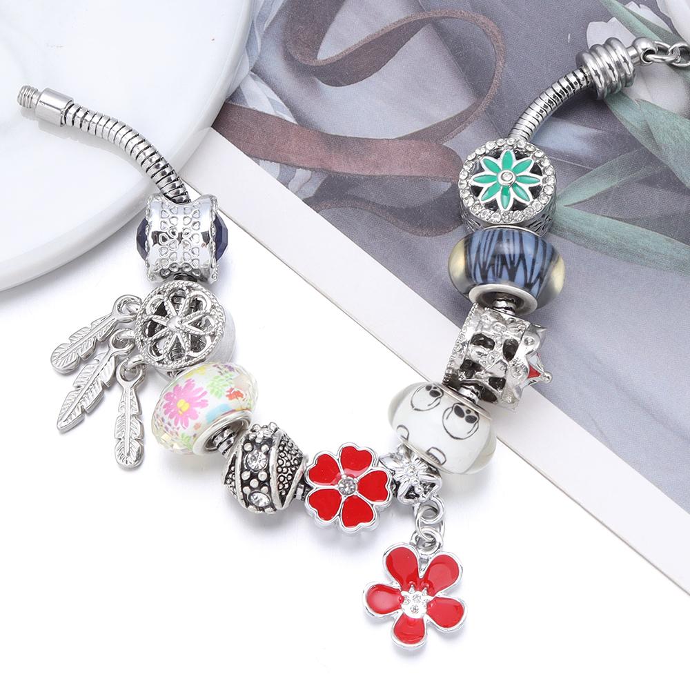 5pcs/lot Alloy Big Hole Beads Colorful Five Petal Flower Loose Bead For DIY Exquisite Bracelet Necklace Jewelry Making Wholesale