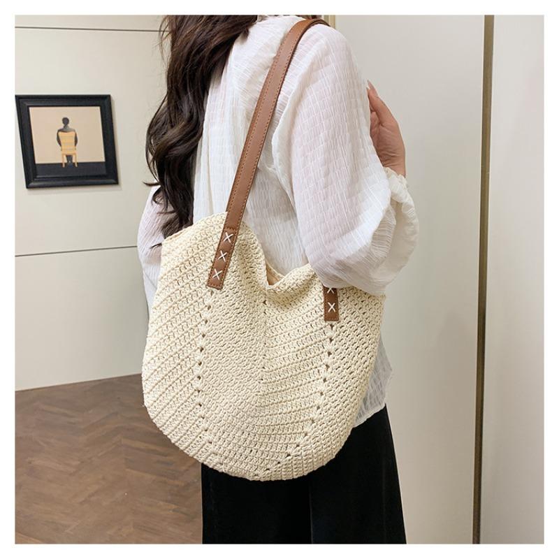 Women's Seaside Vacation Beach New Fashion Versatile Woven Large-capacity Shoulder Bag Wool Woven Bag