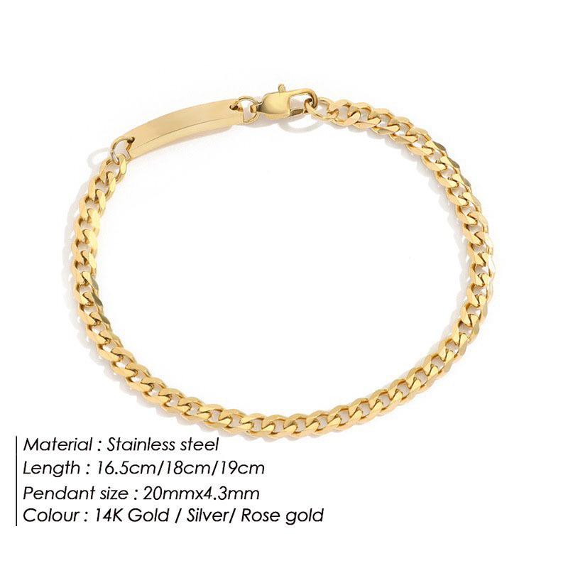 Stainless Steel Gold-Plated Cuban Chain Bar Bracelet - Simple Fashion Design for Couples