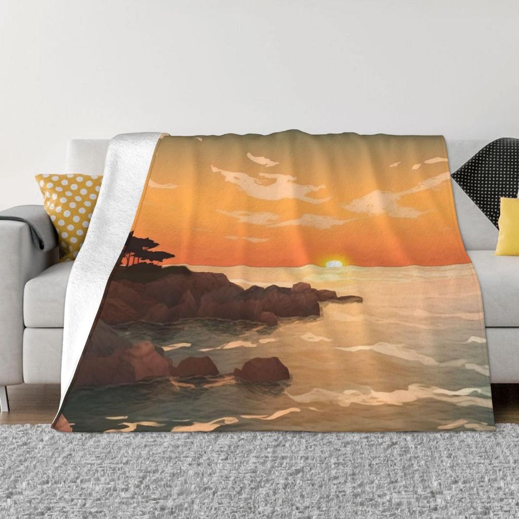 Tropical Ocean Sunrise Printed Blanket for Sofa Bed Travel Camping Living Room Office Conditioning Blanket for All Seasons Gifts