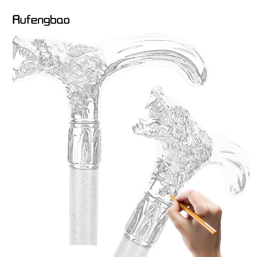 Yellow Wolf Head Biting Walking Cane Fashion Decorative Walking Stick Gentleman Elegant Cosplay Cane Knob Crosier 92cm