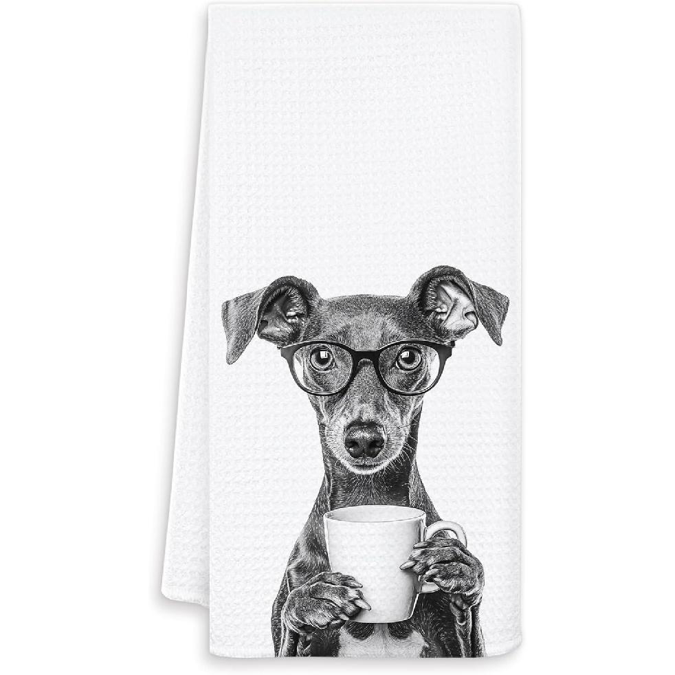 Funny Italian Greyhound Kitchen Towels, Italian Greyhound Gifts Dish Tea Towels, Black and White Dog Lovers Owner Gifts Hand Towel for Kitchen,