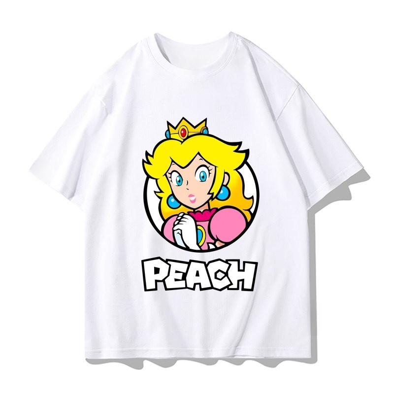 Super Mario Princess Peach T-shirt Men and Women Cotton Y2K Clothing Fashion Breathable Anime Fans Short Sleeve Tops Streetwear