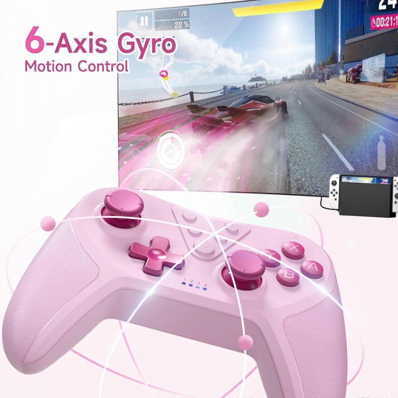 EasySMX T37 Wireless Gamepad, Bluetooth Gaming Controller for Nintendo Switch, PC, Steam Deck, 6 Axis Gyro Motion Control(Pink)