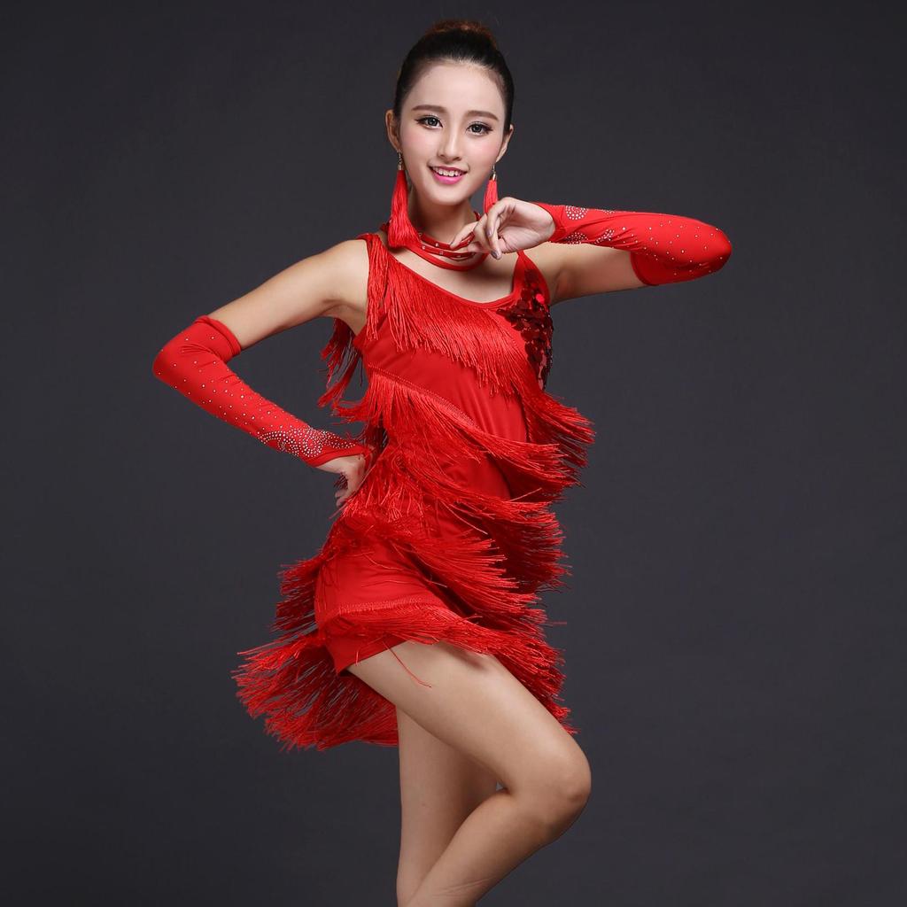 Women Latin Dance Costumes Adult Fringe Sequin Dress Professional Sumba Dancing Dresses Tassels for Girls High Quality Dancewear