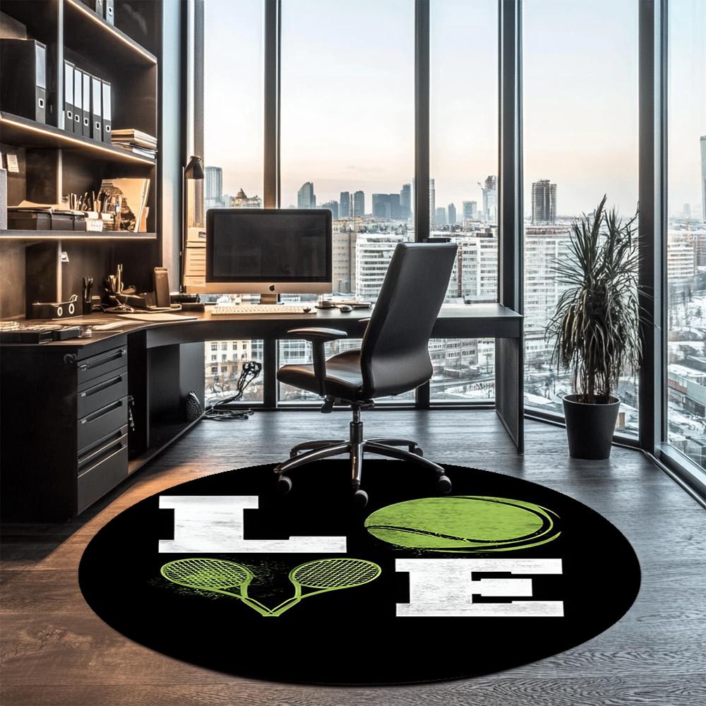 tennis Printed Round Rug Carpet Chair Rug Area Rug Entryway Doormats,for Office Chair Living Room Bedroom Kitchen Room.