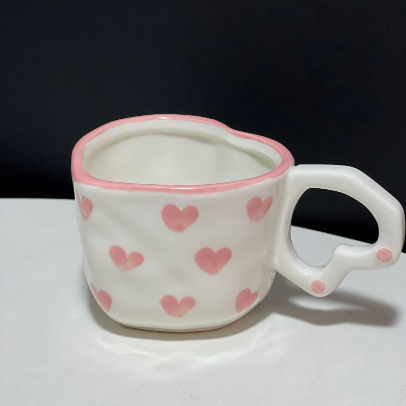 Underglaze Hand-Painted Grid, Tulip Florets, Blue Sky And White Clouds, Coffee Cup And Saucer, Hand-Squeezed Irregular Ceramic Cup And Saucer 201-300ml темно-красного