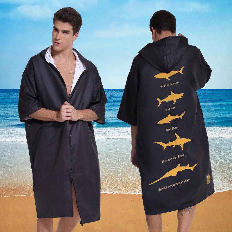 2025 Quick-Dry Hooded Swim Poncho with Zipper - Portable Bathrobe and Beach Towel