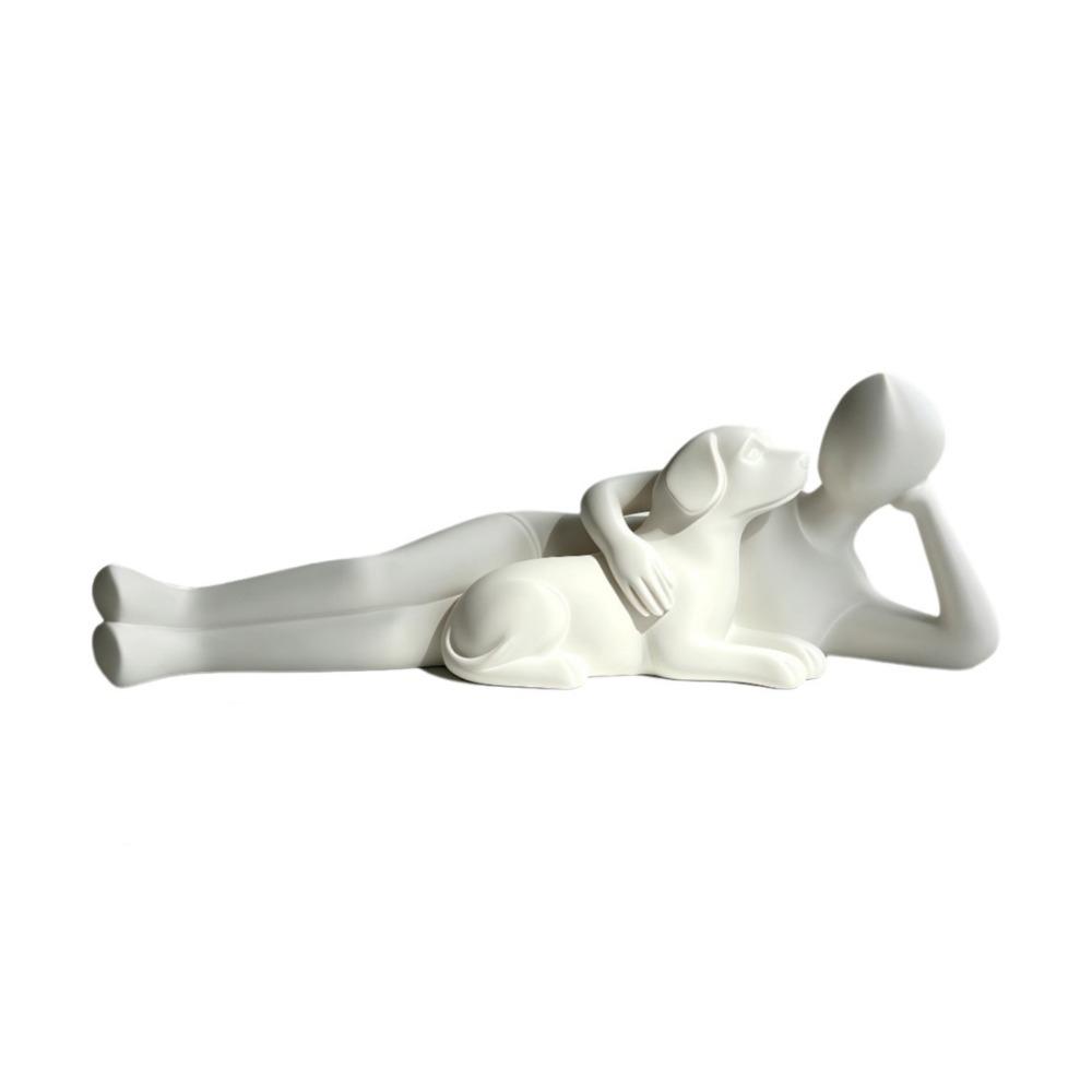 3D Printed Pet Interactive Scene Ornaments Warm Human and Pet Sculptures for Pet Lovers белый