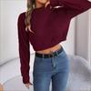 Autumn/Winter Casual Solid-Colour Cable-Knit Long-Sleeved Pullover with Cropped Hem for Women