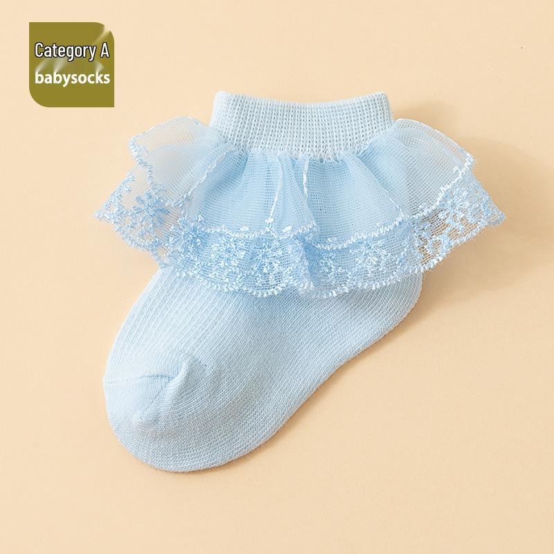 Princess Lace Trim Socks for Girls - Breathable, Solid Color, Short Socks for Spring & Autumn