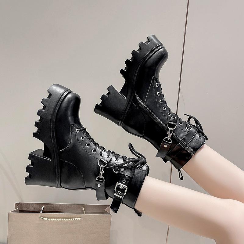 Large Size 35-42 Spring New Thick-soled Martin Boots Heightened Muffin-bottom Locomotive Boots