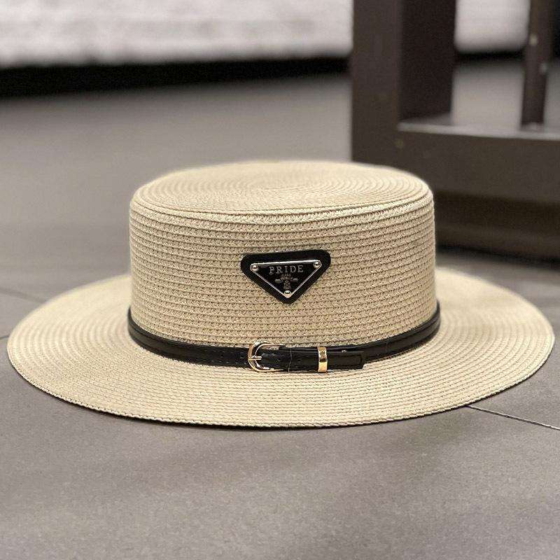 New Triangular Metal Logo Straw Woven Hat for Children's Spring and Summer Fashion Versatile Vacation Beach Sun Hat