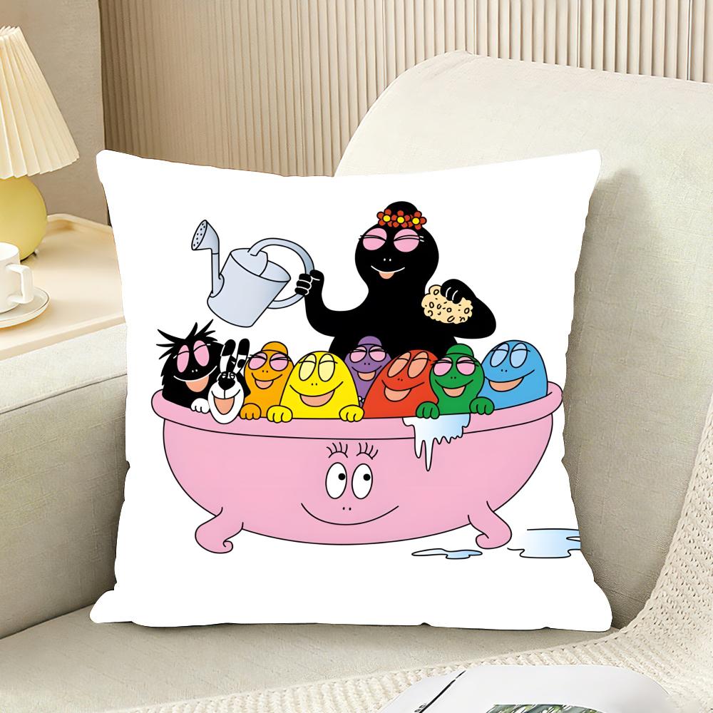 Cute Cartoon B-B-Barbapapas Cushion Cover Reversible Plush Pillow Cover For Car Sofa Bedroom Decorative Gift Pillowcase