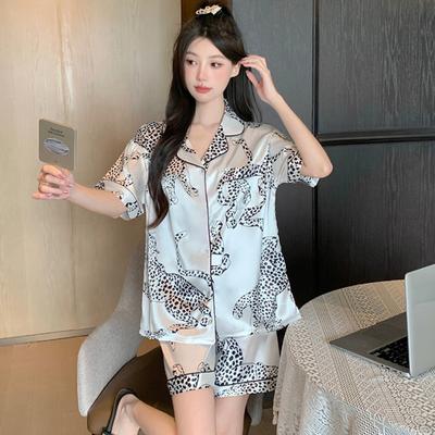 Summer Women's Pajamas Set Luxury Satin Silk Pyjamas Casual Home Clothes Nightwear for Women Short Sleeve Cute Cartoon Sleepwear