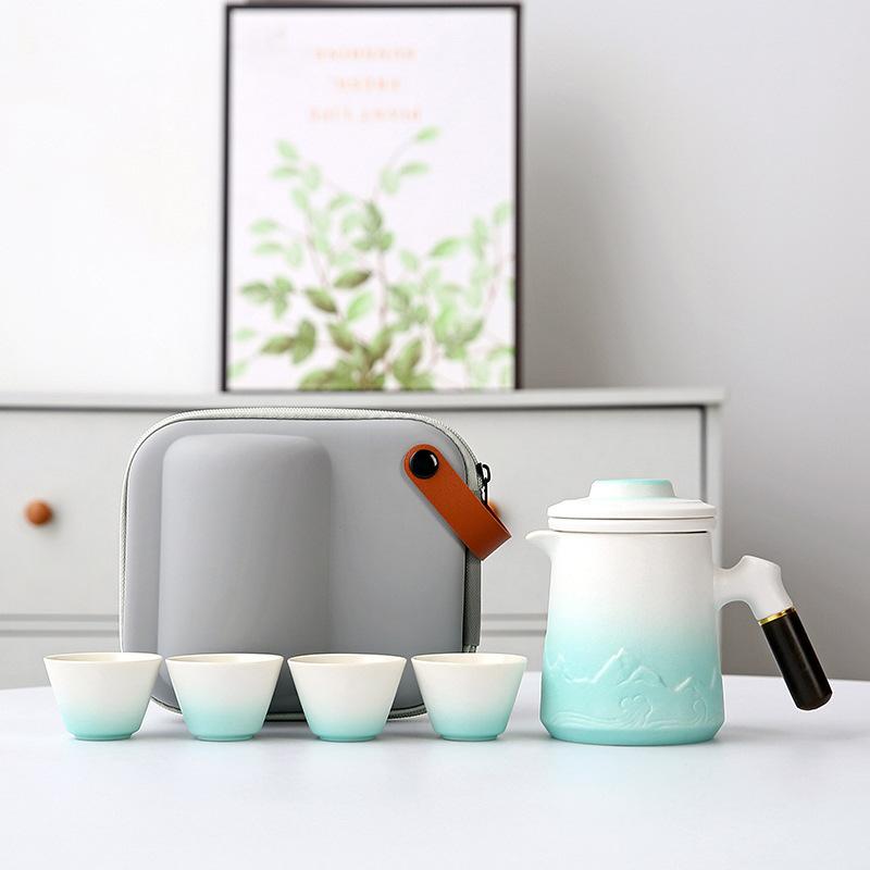 Kinesiskt Kung Fu Te-set Bärbart Utomhus Resa En Kannas Fyra Koppar Set Camping Kök Picknick Hotell Keramiskt Te-set Gåva 2025 Ny