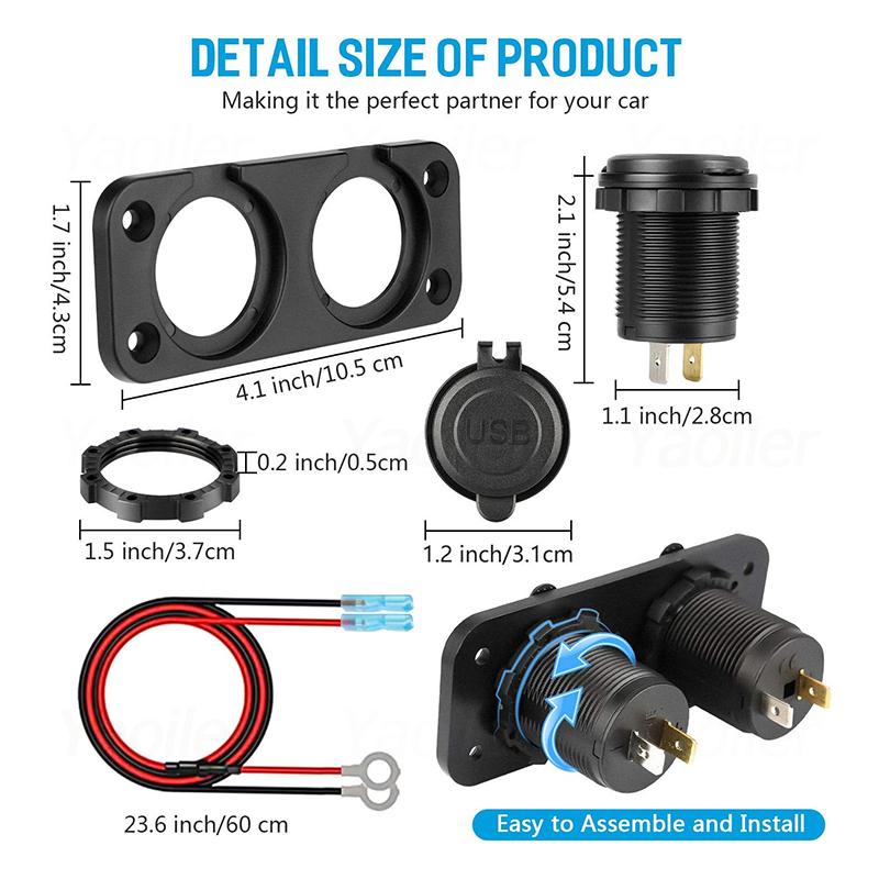 12V Marine Dual Quick Charge 3.0 USB Charger Outlet Splitter Waterproof Power Panel Adapter for Car Boat Motorcycle RV Truck ATV