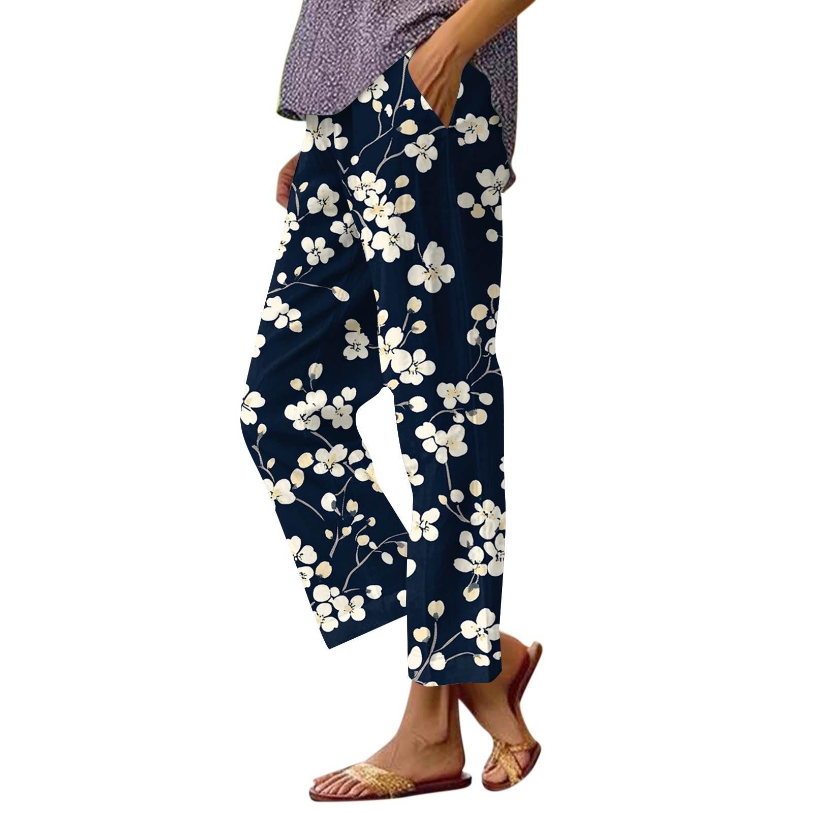 

Женские повседневные модные принтованные прямые брюки с карманами L тёмно-синий