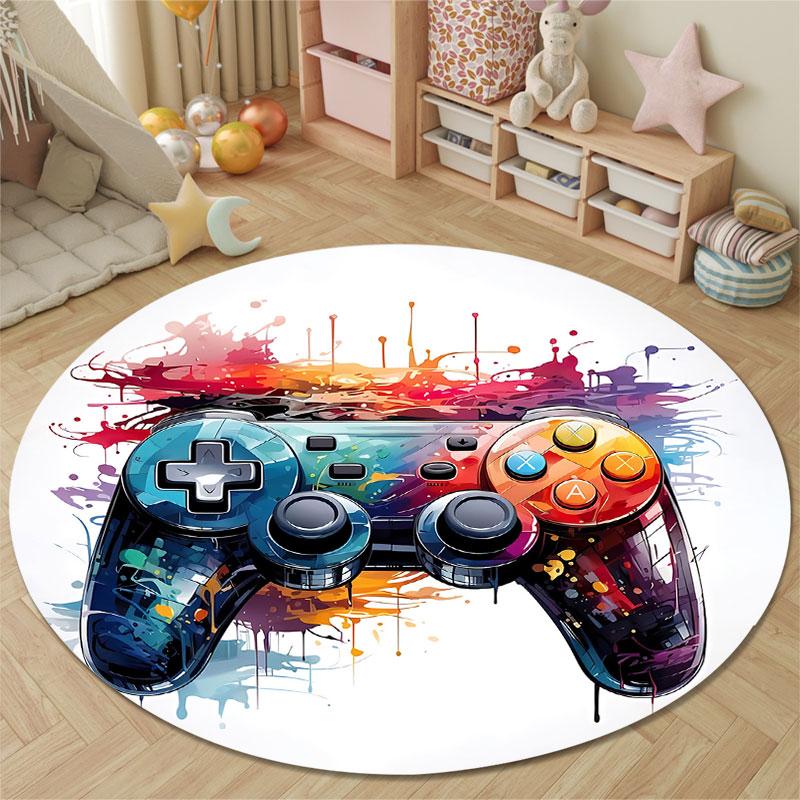 Elegant Round Minimal Multicolor Area Rug, Non-Slip Floor Mat for Living Room