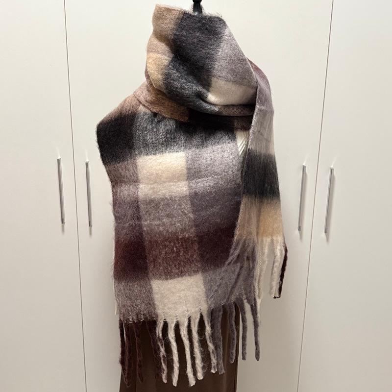 Women's Faux Cashmere Plaid Scarf - Korean Style, Thick & Warm Autumn/Winter Shawl