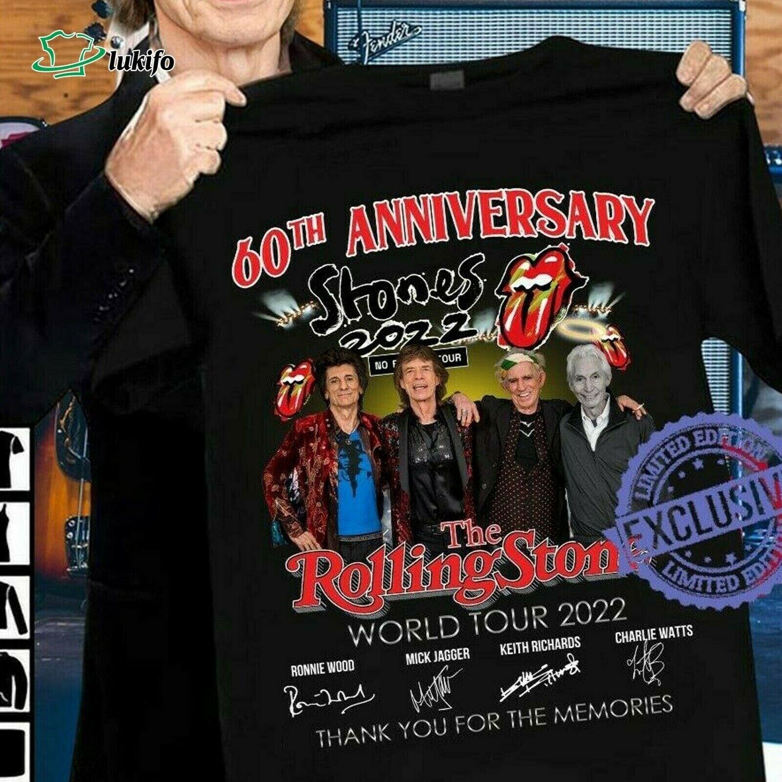 

The Rolling Stones 60 лет 1962 2022 Подписи Летняя полиэфирная футболка Мужчины Печатная рубашка Топ Футболка Унисекс Tee