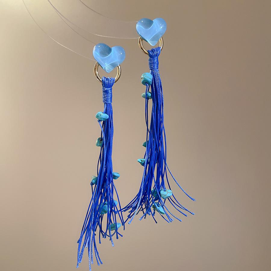 

Сині Геометричні Сережки з Китицями - Вишукані Довгі Пусети для Жінок у Європейському та Американському Стилі