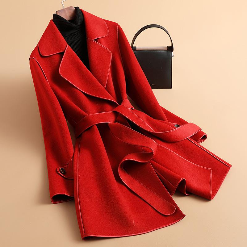 

Женское двустороннее шерстяное пальто высокого класса, двустороннее пальто свободного кроя, женская одежда, осеннее новое пальто, женская одежда, шерстяное XL (recommended 127- 70kg)