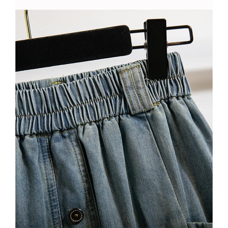 DIMANAF Übergrößen Röcke Denim Knöpfe Mode Patchwork Damenbekleidung Rock Übergröße Blau Kurzer Rock Locker 3XL