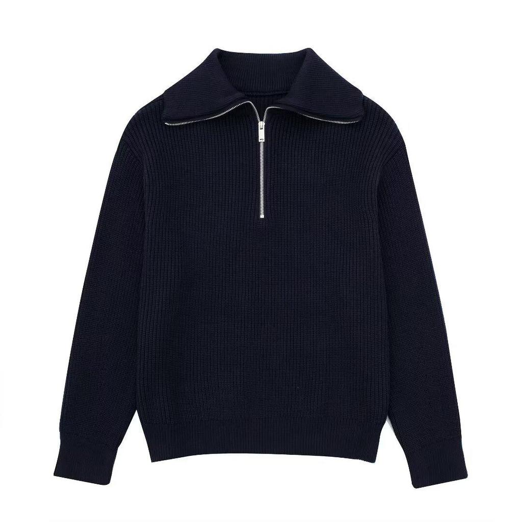 NSSF Women's Striped Wool Half-Zip Pullover - 2024 Autumn/Winter Fashion with Lapel.