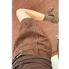 Plus Size Coffee Suede High-Waisted A-Line Skirt for Women - Chubby to Fat Girls Midi Skirt for Autumn/Winter