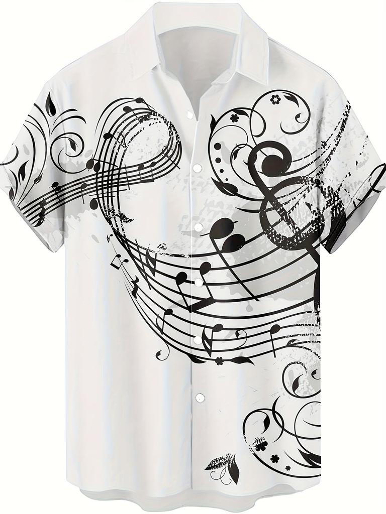 Interesting Musical Note Art Pattern 3D Printed Men's Casual Shirt, Fashionable and Unique Hip-hop Rock Street Hawaiian Shirt