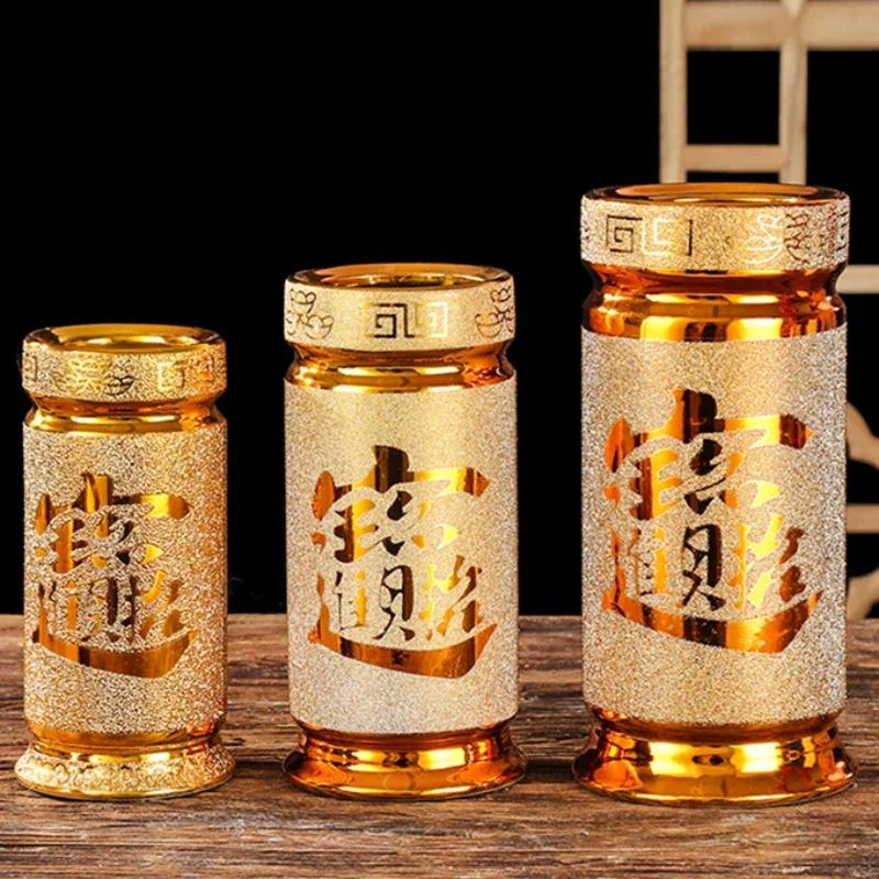 1 Pc Ceramic Sand Gold Incense Tube Household Offering Incense Cylinder Home Decoration Buddhist Utensils Sacrificial Supplies