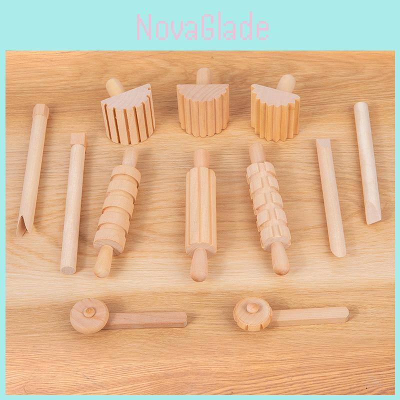 Wooden Pasta Rolling Pin With Textured Surface For Kids Diy Craft And Play