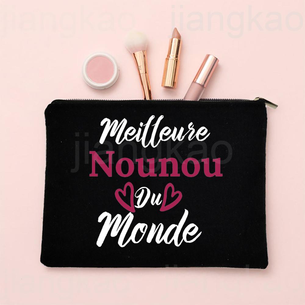 I Love My Nanny French Print Makeup Bag Travel Toiletries Organizer Pouch Women Cosmetic Case Zipper Bags Thanks Gift for Nounou