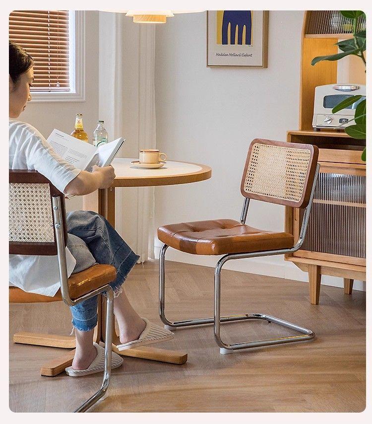 Used Light Luxury Rattan-Style Dining Chair – Stylish, Ergonomic Back Support for Home, Office, or Balcony.