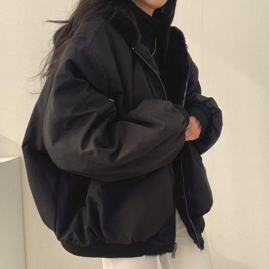Women's Winter Coat Fleece Lined Reversible Parka Jacket Hooded Zip-Up Coat with Pockets Casual Warm Outerwear