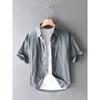 Summer American Casual Short-Sleeved Shirt for Men, Loose Fit for Big and Tall Guys, Plus Size Work Shirt Jacket, Washed Pure Cotton