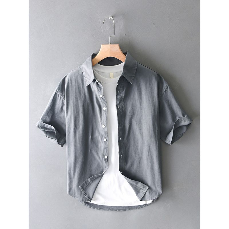 Summer American Casual Short-Sleeved Shirt for Men, Loose Fit for Big and Tall Guys, Plus Size Work Shirt Jacket, Washed Pure Cotton
