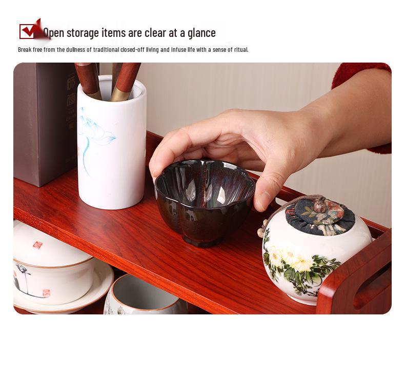 Red Rosewood Multi-layer Desktop Storage Rack - Retro Style Kung Fu Tea Set Display Shelf