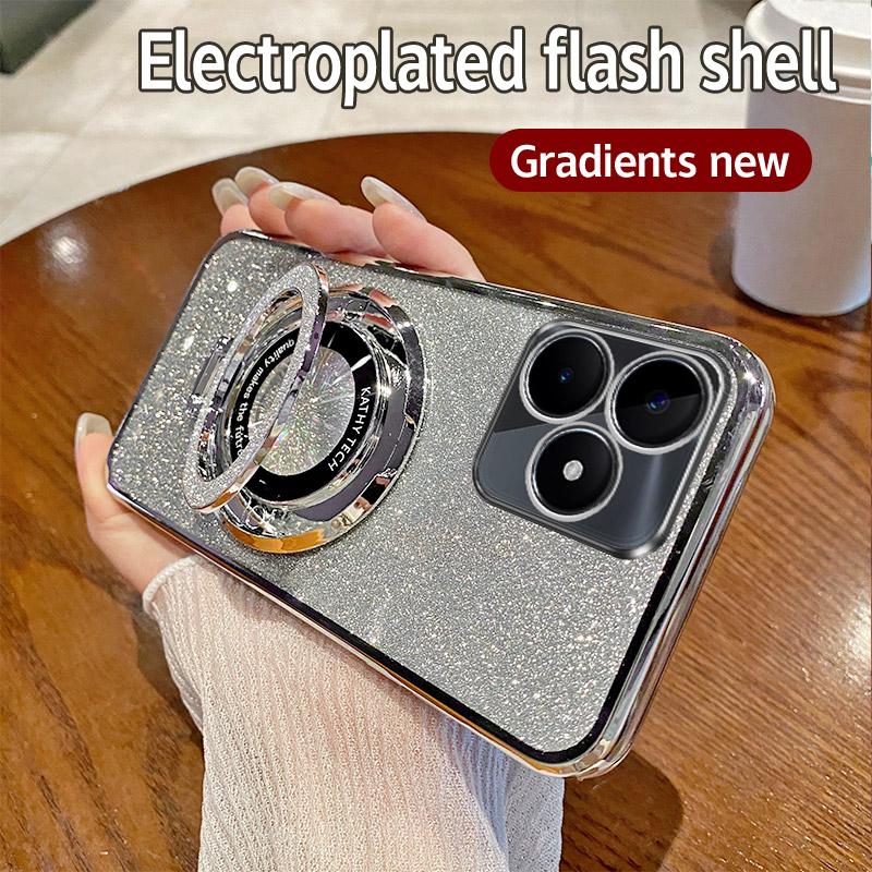 Glitter Ring Holder Phone Case For Realme Note 60 50 5 5i 6i 9i 5 7 8 9 10 11 12 13 14 Pro Plus 4G 5G 14X 14T 12X 11X Soft Cover