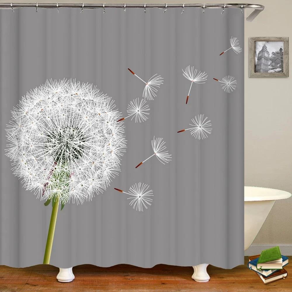 beautiful dandelion flower printing shower curtain polyester waterproof curtain with hook bathroom curtain home decoration