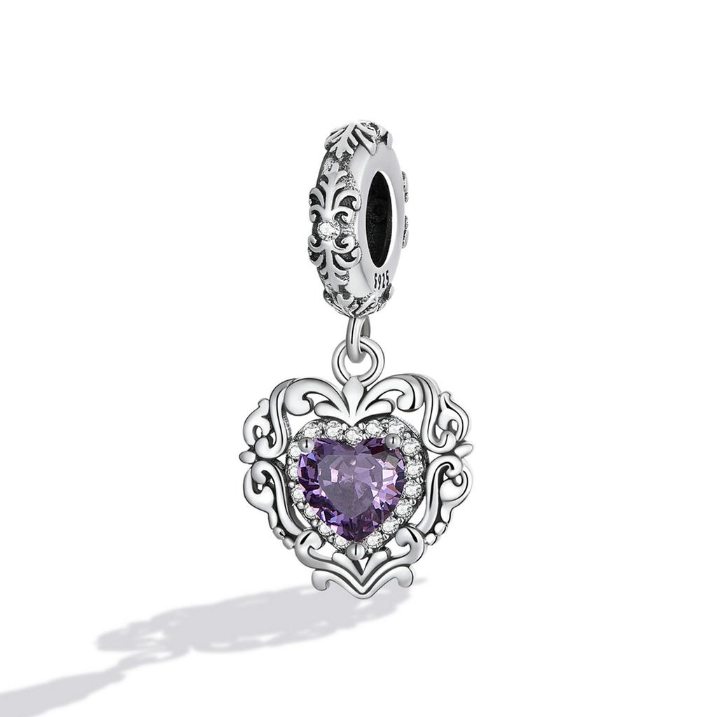 WOSTU 925 Silver Dreamy Purple Heart Charms Safety Chain Space Jewelry Beads Fit Original Bracelet DIY Bangle For Women
